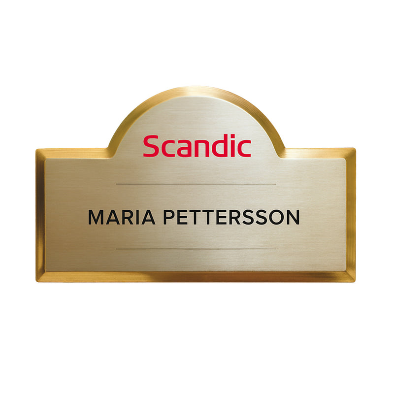 Namnbricka i guldfärgat aluminium 70x40mm – Profileproduction