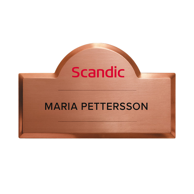 Namnbricka i kopparfärgat aluminium 70x40mm – Profileproduction