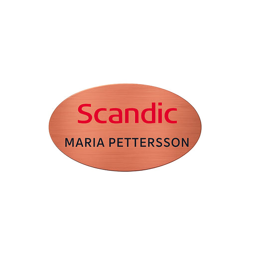 Namnbricka oval i kopparfärgat aluminium 60x38mm – Profileproduction