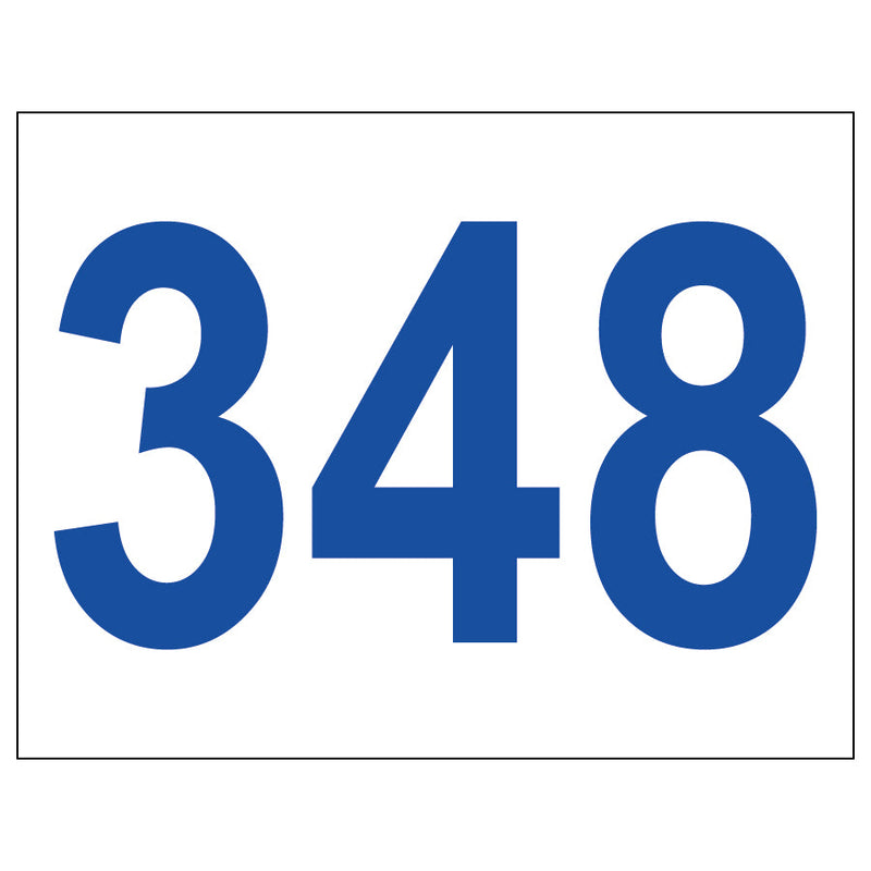 Nummerlapp 2065 – blå siffror, exempelnummer 348