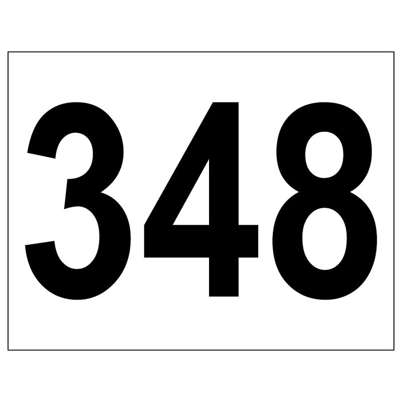 Nummerlapp 2065 – svarta siffror, exempelnummer 348