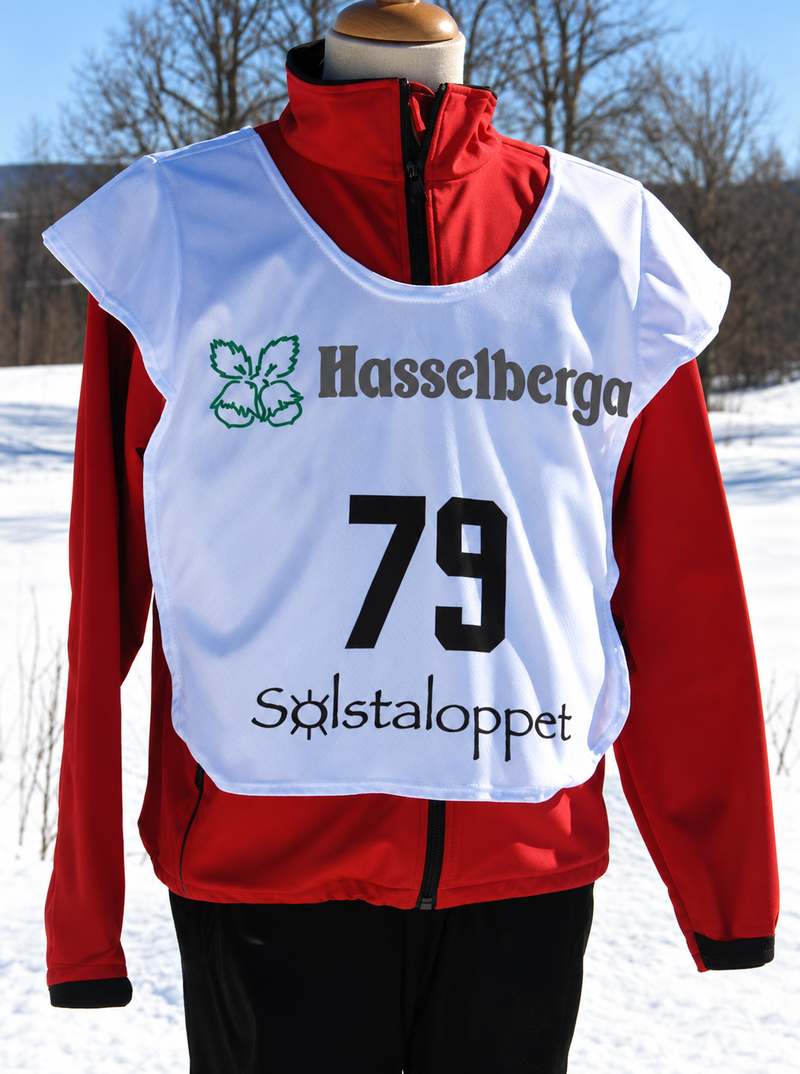 Nummerväst i polyester – snowboardväst – exempeltryck med Hasselberga